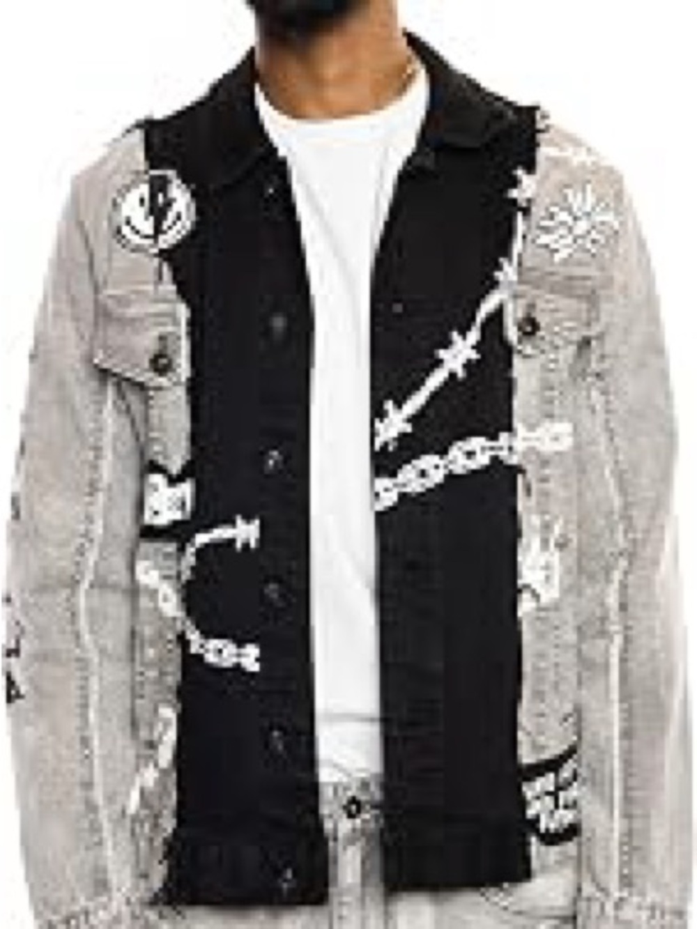 Smoke Rise Men's Black & Gray Graphic Denim Jacket for Slim Fit.M